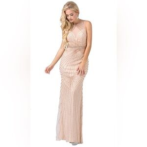 Dancing Queen Tan Sequin Embellished Prom Gown 2615